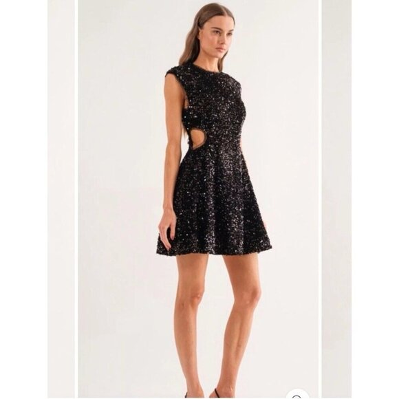 SOFIE THE LABEL dress mini cutout sequins party going out club lbd black M - Picture 2 of 11